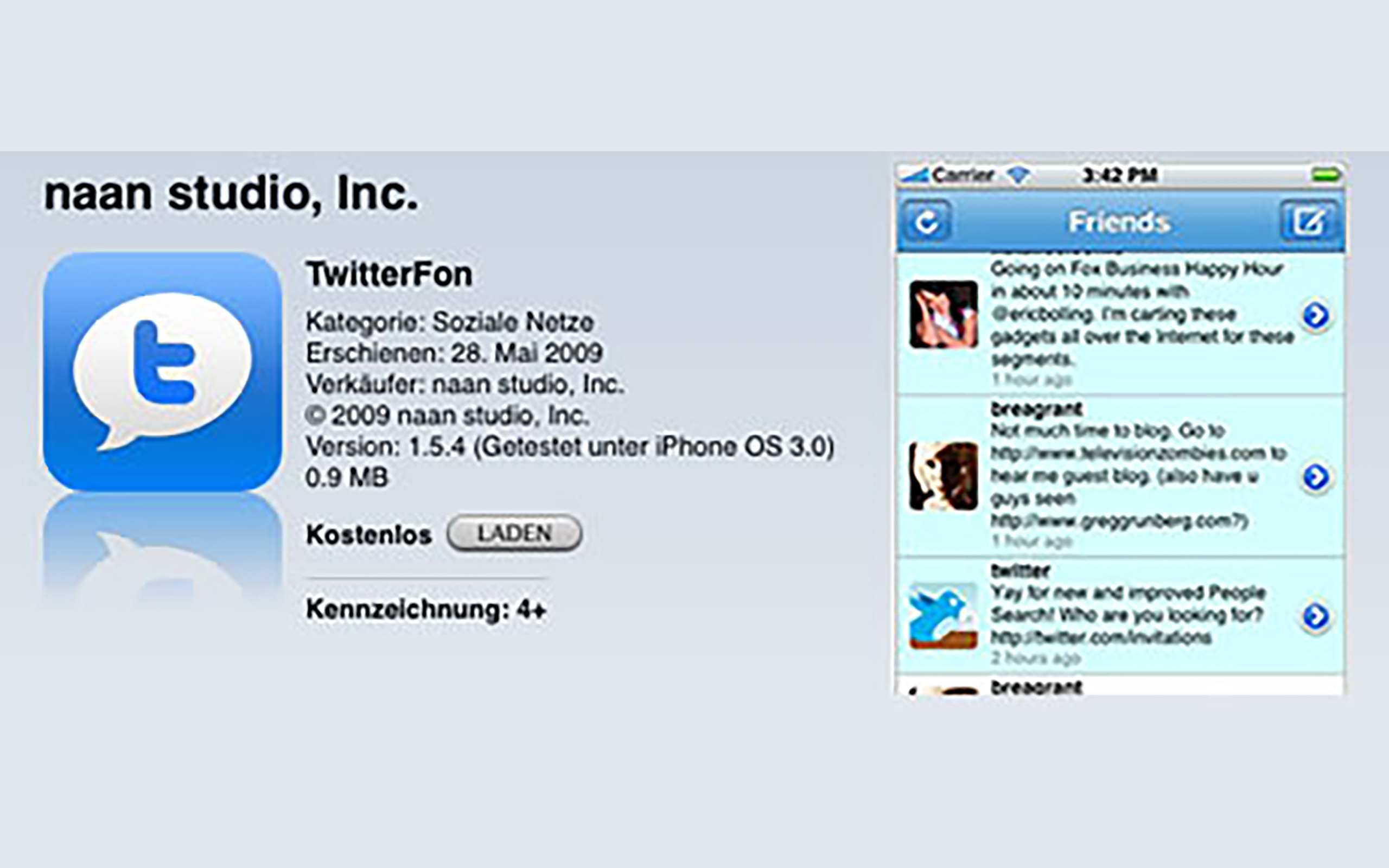 Das kostenlose App Twitterfon für das iPhone