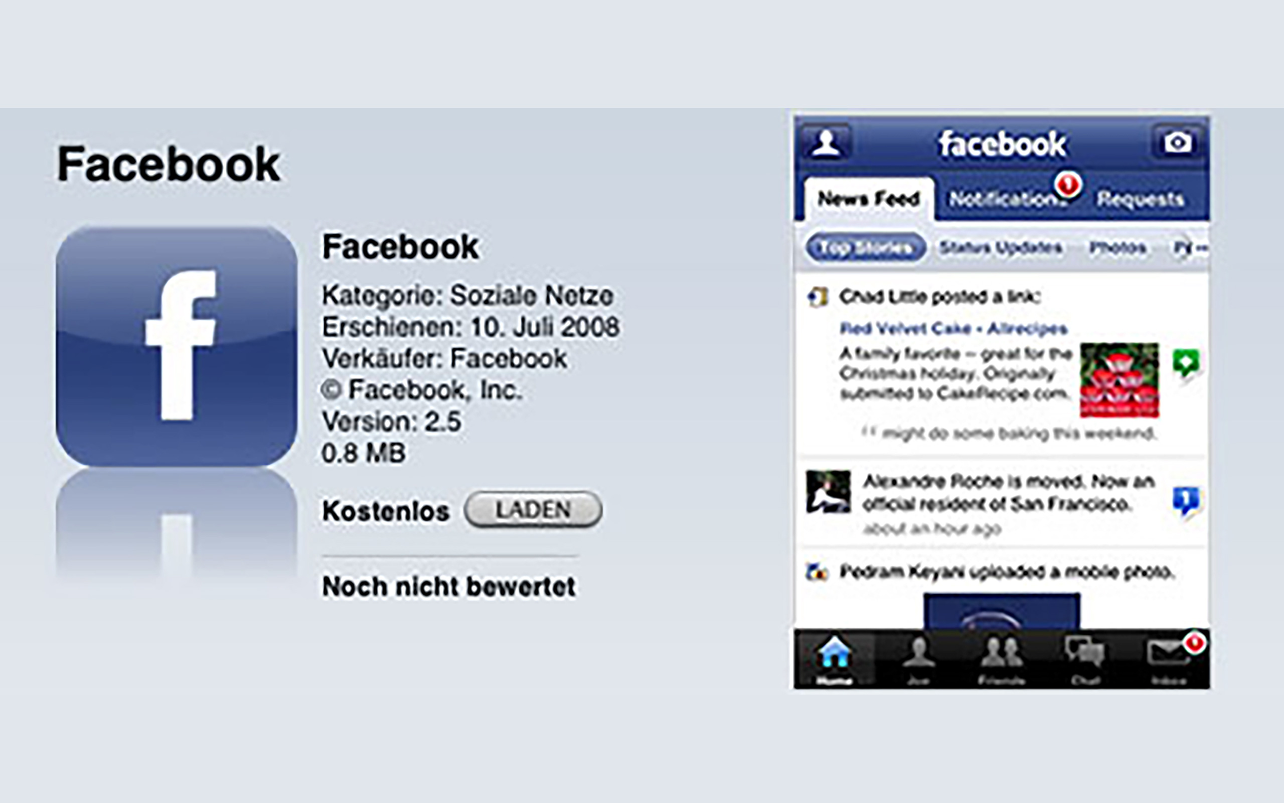 Das kostenlose App Facebook für das iPhone