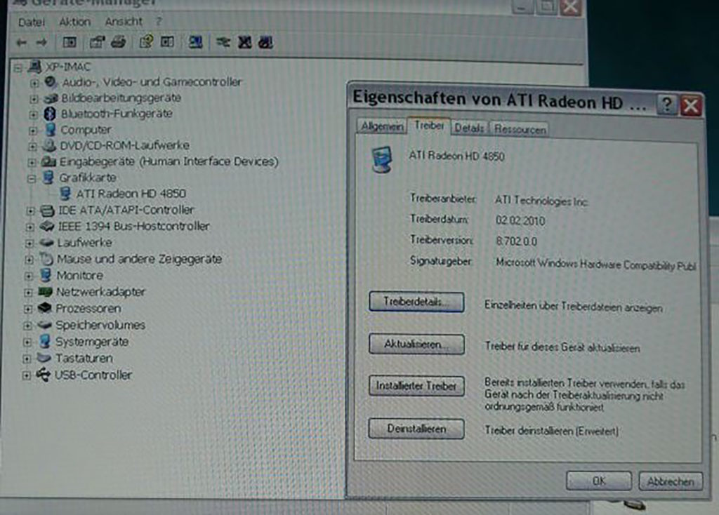 ATI Treiber unter Boot Camp 3.1 mit Windows XP SP3