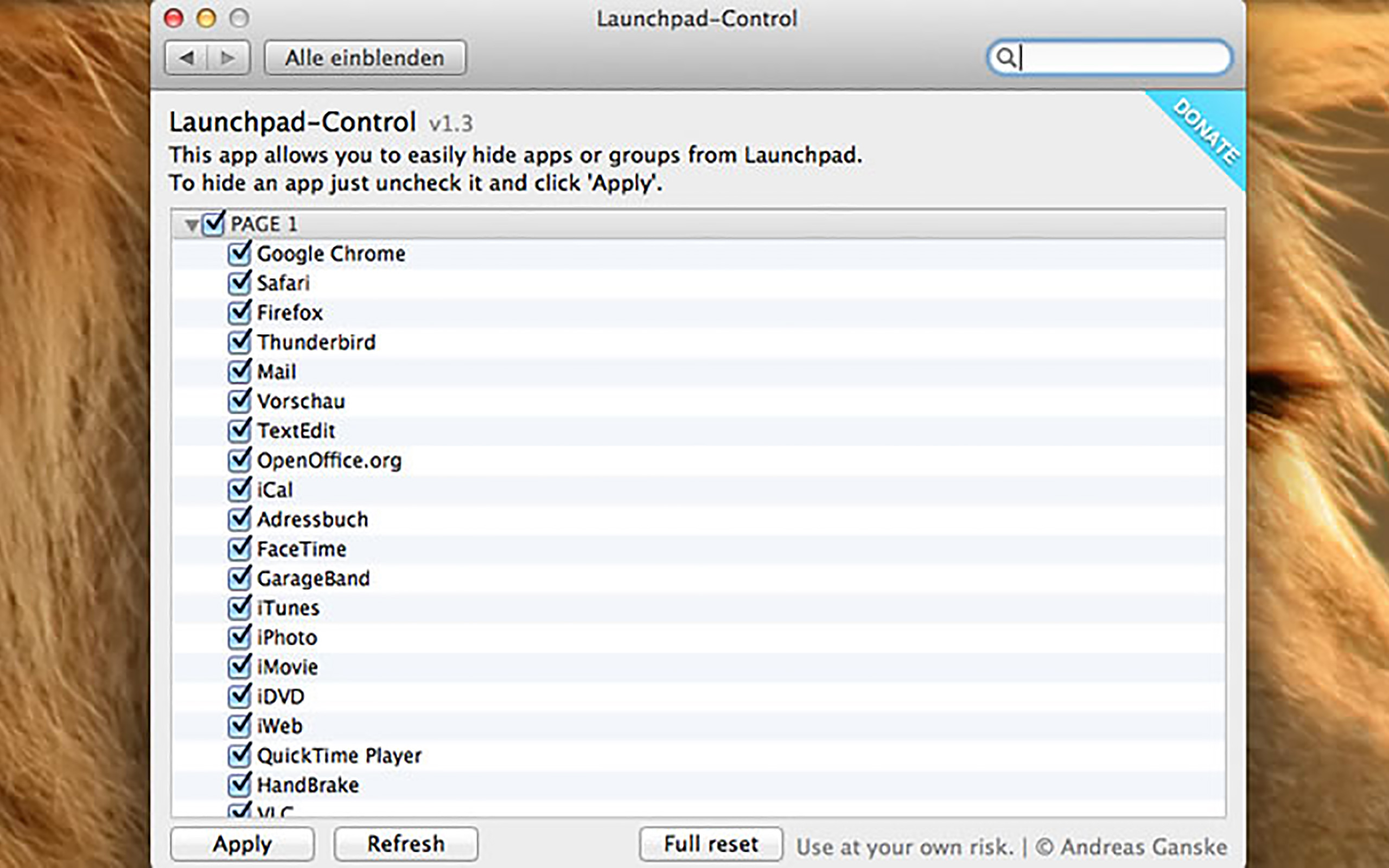Launchpad-Control Ansicht