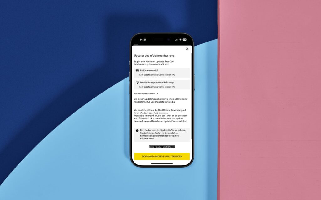 My Opel App - Updates für Navigation und Betriebssystem.