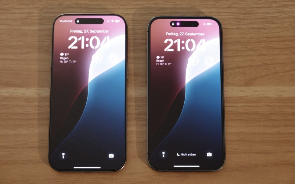 Links: iPhone 16 Pro. Rechts: iPhone 14 Pro.