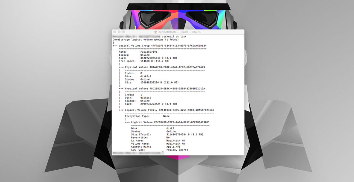 Terminal Befehl: diskutil cs list
